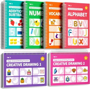 TIME X Magic Grooved Writing Practice Books, Reusable Handwriting Practice Books, Groove Workbooks, Handwriting Practice for Kids 3  , Large Writing Practice Books (Practice 6-Books)