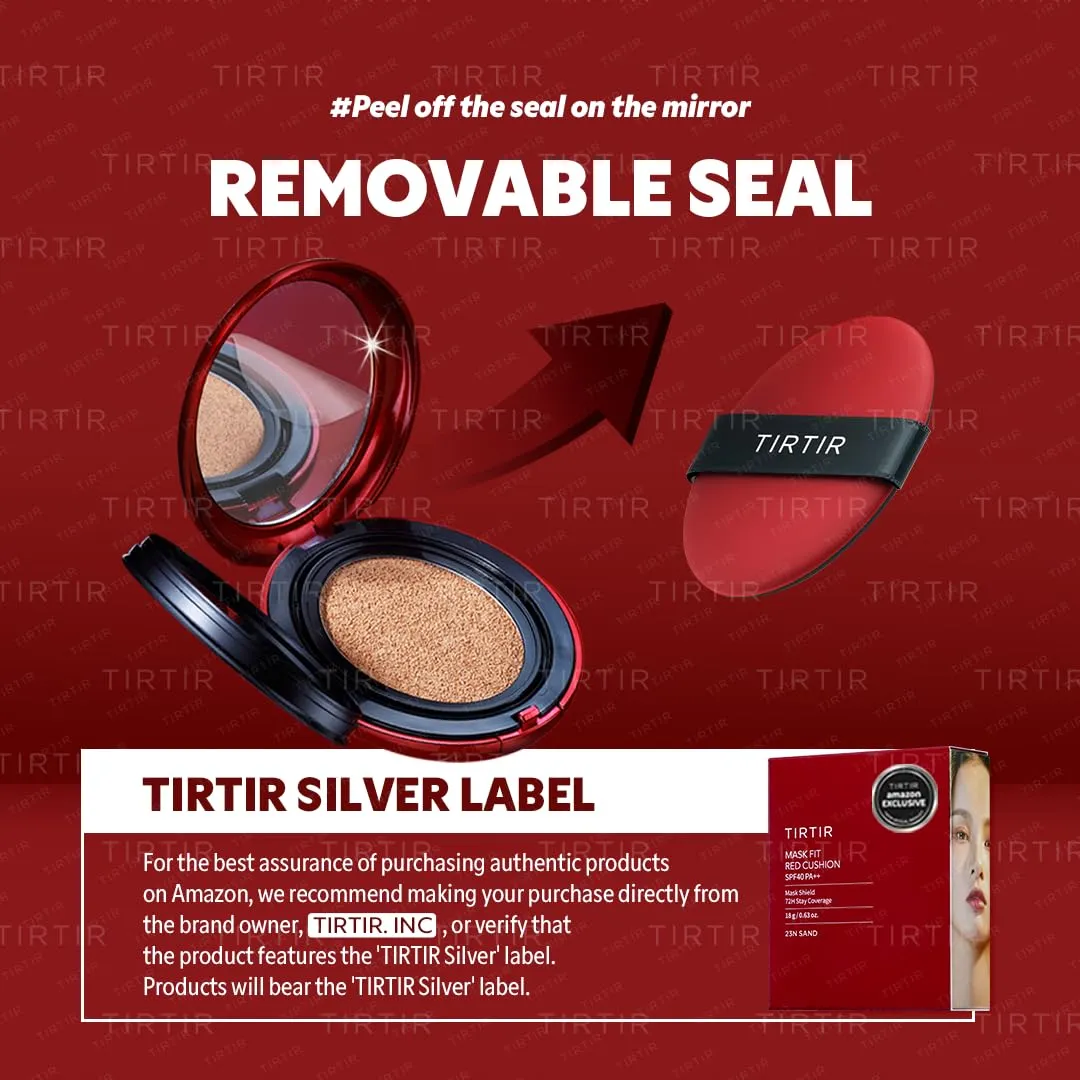 TIRTIR Mask Fit Red Cushion Foundation | Full coverage, Weightless, Skin fit, Satin Glow Finish, Korean Makeup Cushion Foundation (#23N Sand, 0.63 Fl Oz)