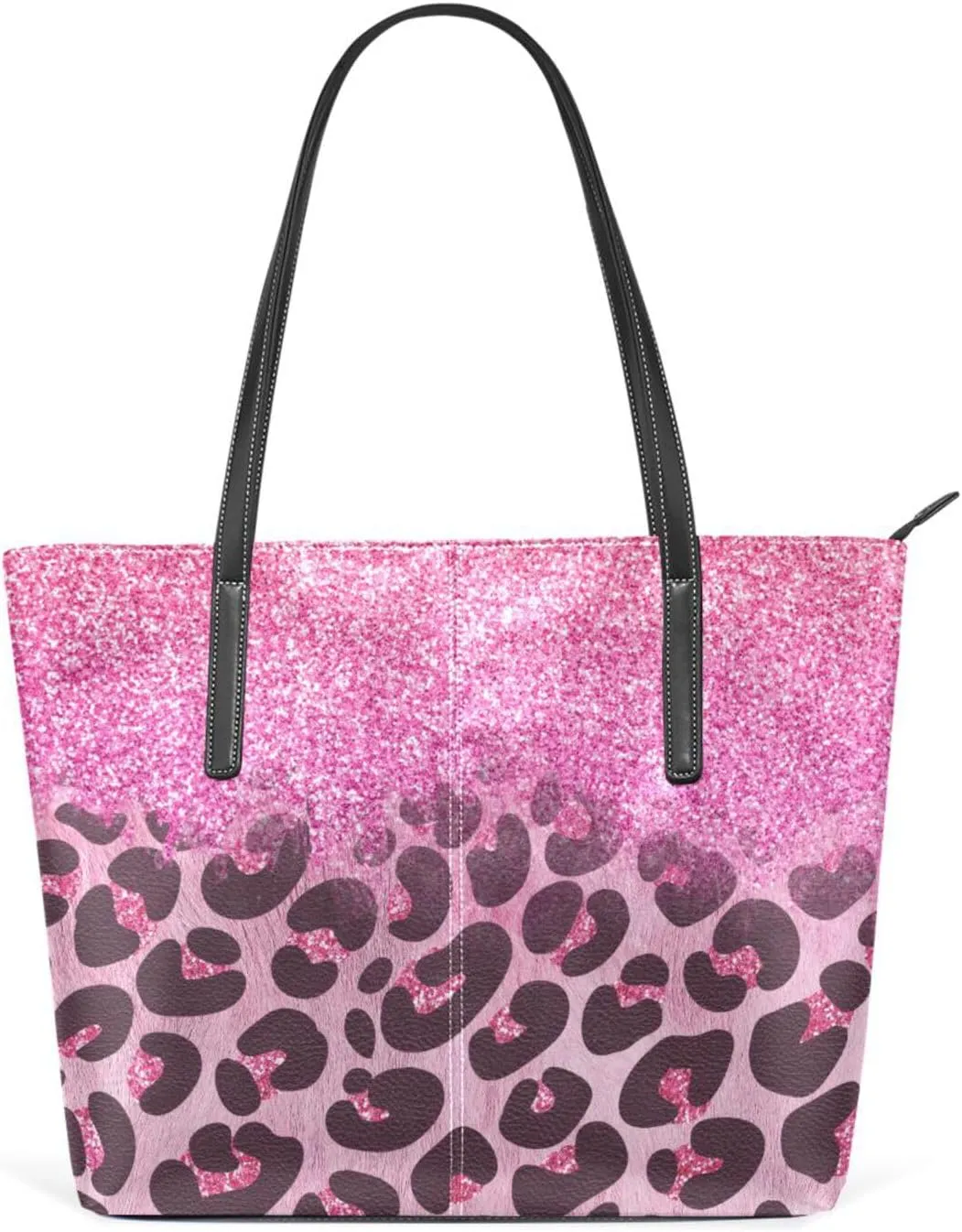 Top Handle Bag for Women Leopard Animal Print Pink Glitter Sweet Vegan Leather Lady Purse Shoulder Bag Travel Satchel Gym Beach Tote with Zipper Weekender Handbag