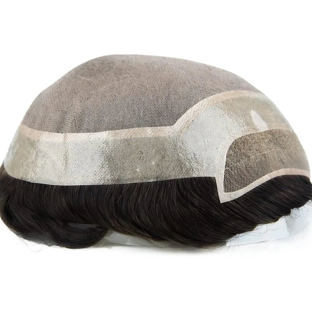 Toupee for Men Hair Replacement System Durable Fine Mono Base Mens Toupee French Lace Front Natural Hairline Men Hair Piece (7"X9" 120% density, #1B20 1B# OFF BLACK WITH 20% SYNTHETIC GREY)