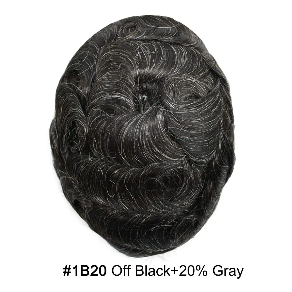 Toupee for Men Hair Replacement System Durable Fine Mono Base Mens Toupee French Lace Front Natural Hairline Men Hair Piece (7"X9" 120% density, #1B20 1B# OFF BLACK WITH 20% SYNTHETIC GREY)