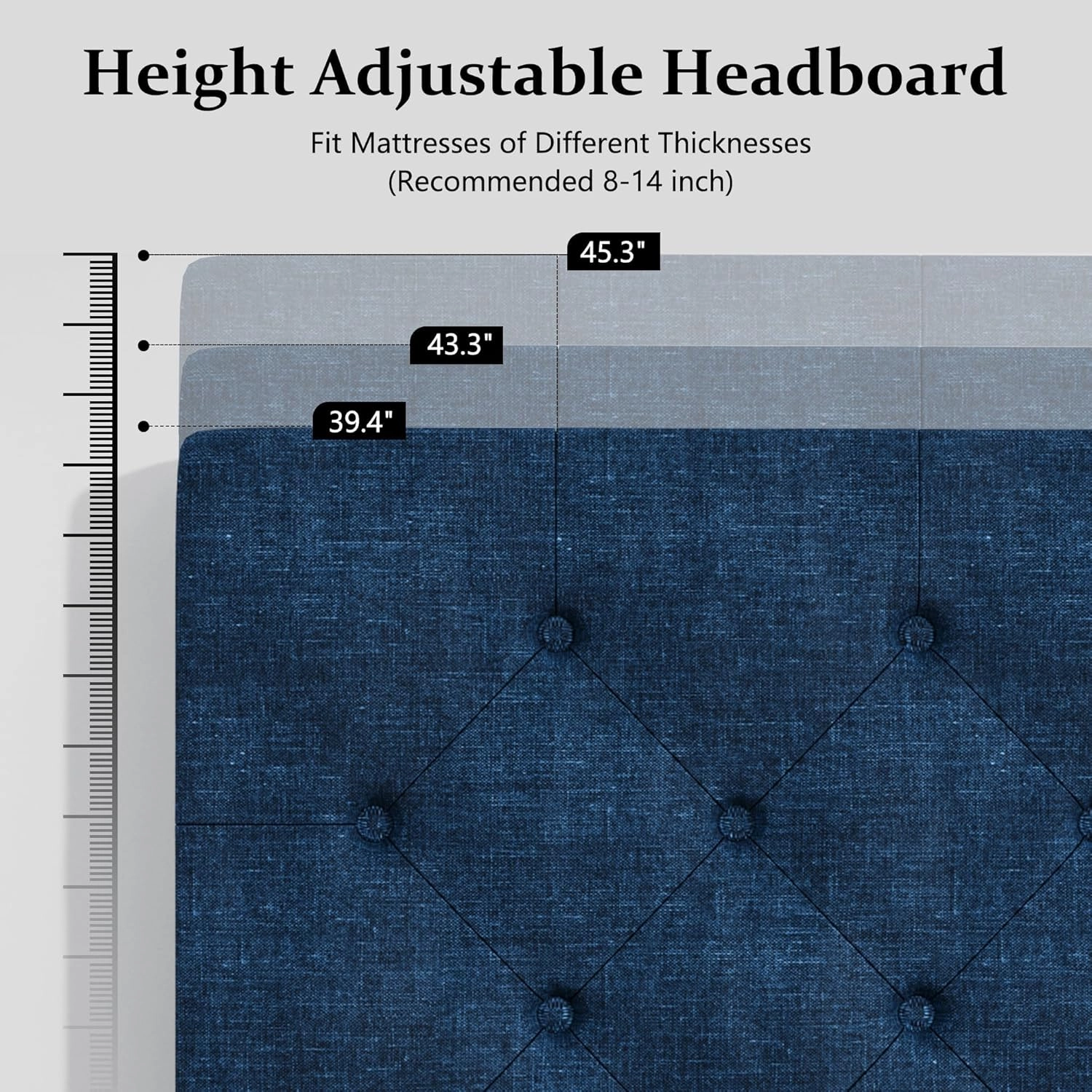 Twin Bed Frames with Button Tufted Headboard, Linen Upholstered Platform Bed with Wooden Slats Support, Easy Assembly, No Box Spring Required, Navy Blue