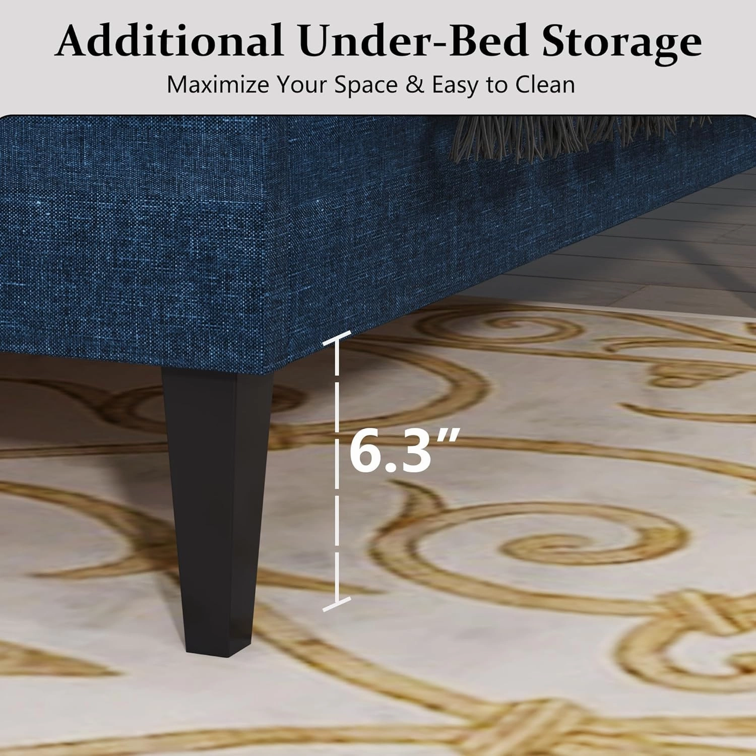 Twin Bed Frames with Button Tufted Headboard, Linen Upholstered Platform Bed with Wooden Slats Support, Easy Assembly, No Box Spring Required, Navy Blue