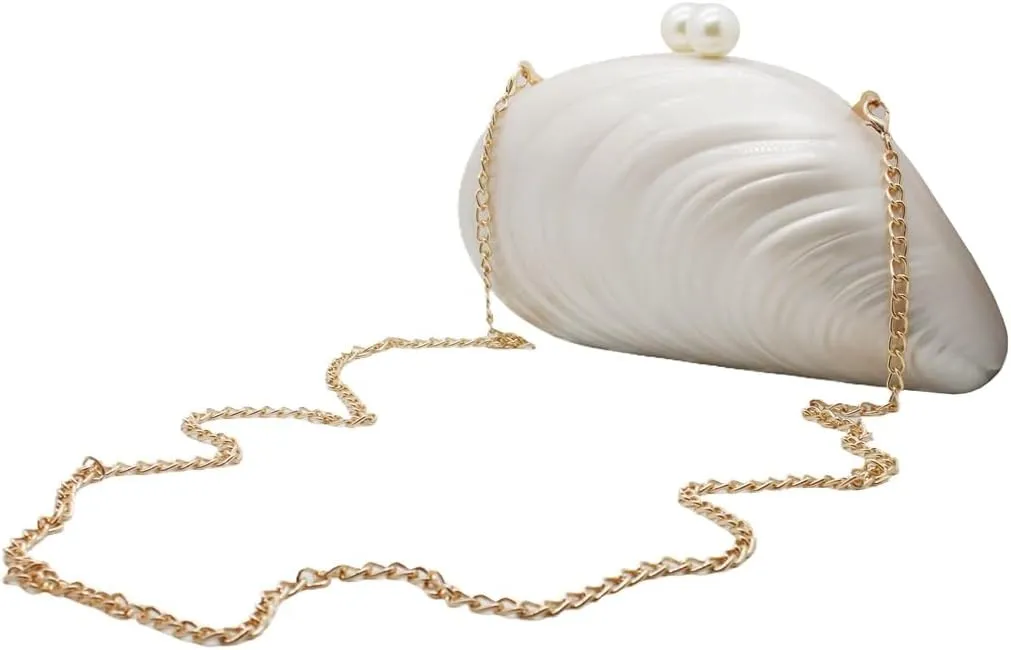 UMREN Seashell Chain Shoulder Bag for Women Acrylic Evening Clutch Bag Glitter Marble Purse Handbag for Wedding Party Prom
