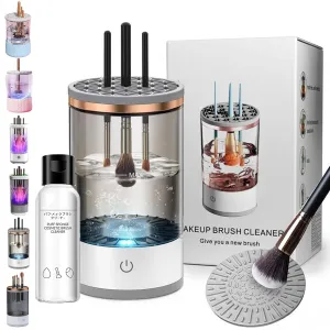 Upgraded Beauty Swirl Cosmetic Brush Cleaner, The Cozy Luna Brush Cleaner, Automatic Spinning Makeup Brush Cleaner for Deep Cleaning All Types of Brushes Set (Plug-in,White)