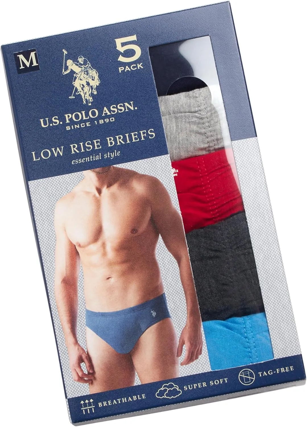 U.S. Polo Assn. Men's Low Rise Briefs - 6 Pack Soft Stretch Tag Free Cotton Underwear Briefs with Contour Pouch (Sizes: S-XL)