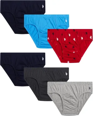 U.S. Polo Assn. Men's Low Rise Briefs - 6 Pack Soft Stretch Tag Free Cotton Underwear Briefs with Contour Pouch (Sizes: S-XL)