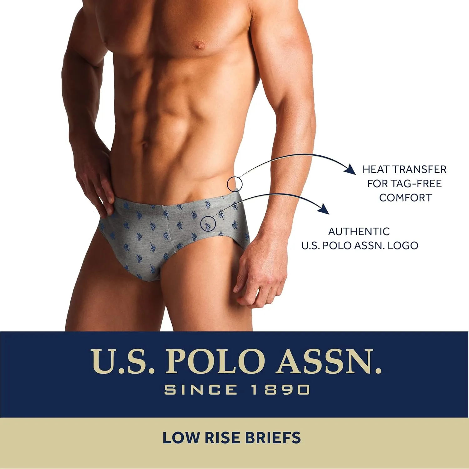 U.S. Polo Assn. Men's Low Rise Briefs - 6 Pack Soft Stretch Tag Free Cotton Underwear Briefs with Contour Pouch (Sizes: S-XL)