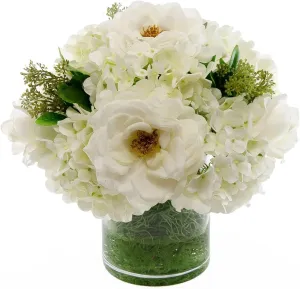 Used for home decoration and party decoration Large Real - touch Hydrangea, Graceful White Orlane Rose Arrangement. Delicate and Alluring. For Home Centerpieces, Living Room Decoration, Bedroom Ambian