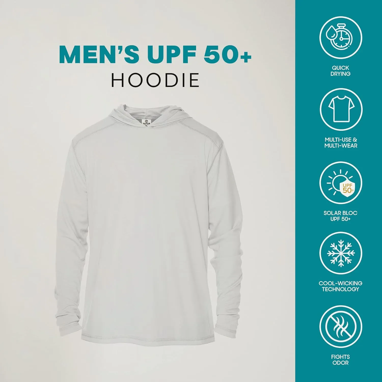 Vapor Apparel Men’s UPF 50  UV Sun Protection Long Sleeve Performance Hoodie for Sports and Outdoor Lifestyle