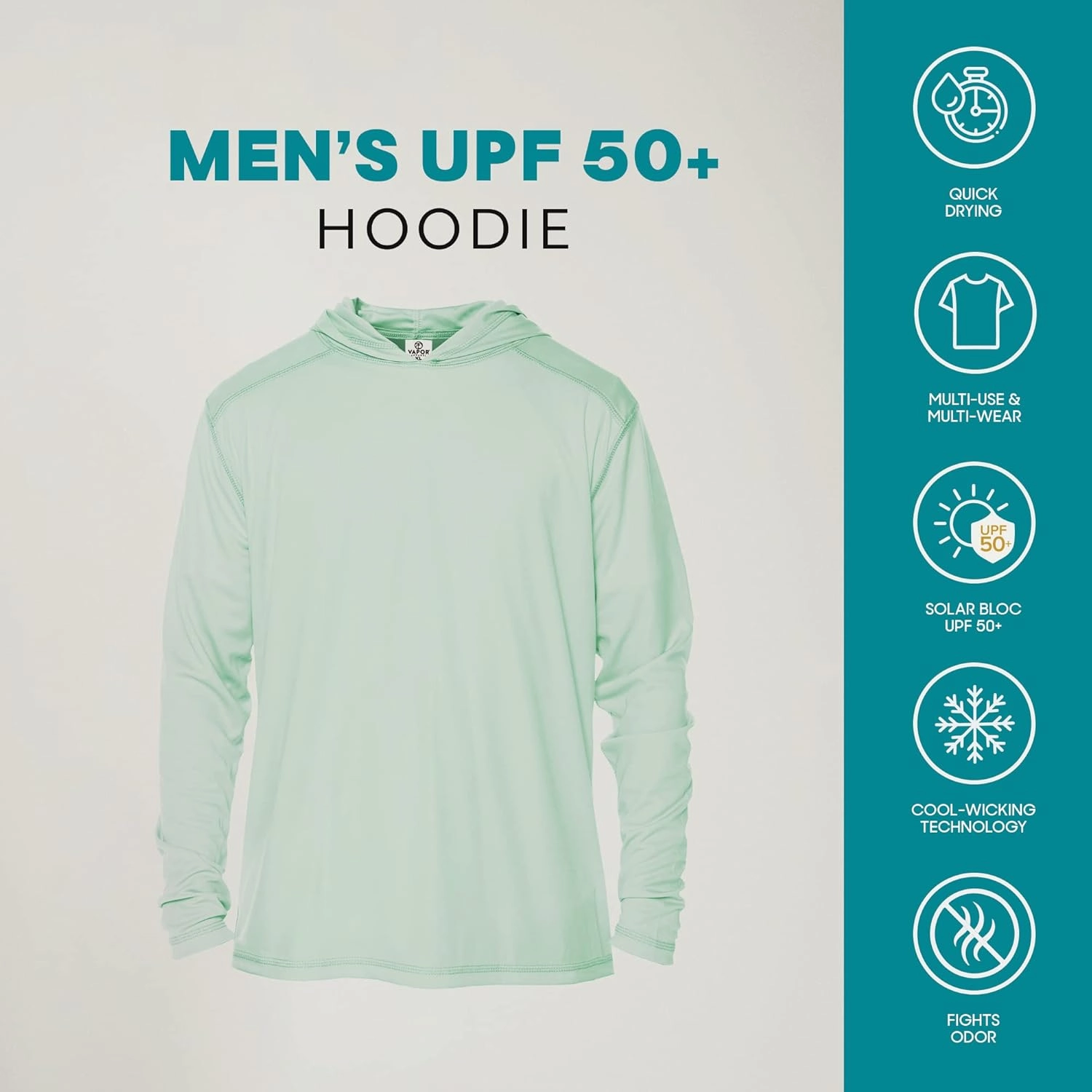 Vapor Apparel Men’s UPF 50  UV Sun Protection Long Sleeve Performance Hoodie for Sports and Outdoor Lifestyle