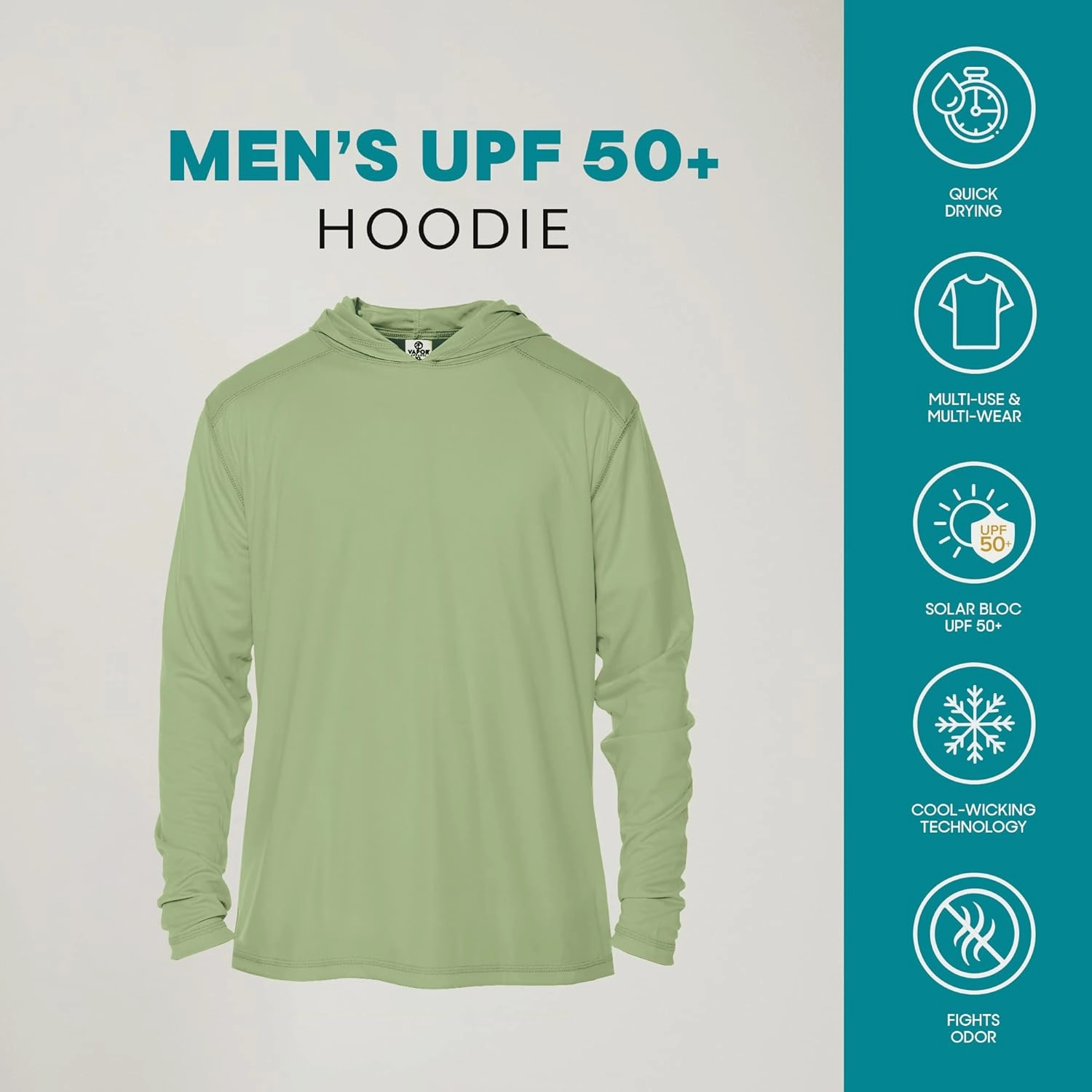 Vapor Apparel Men’s UPF 50  UV Sun Protection Long Sleeve Performance Hoodie for Sports and Outdoor Lifestyle