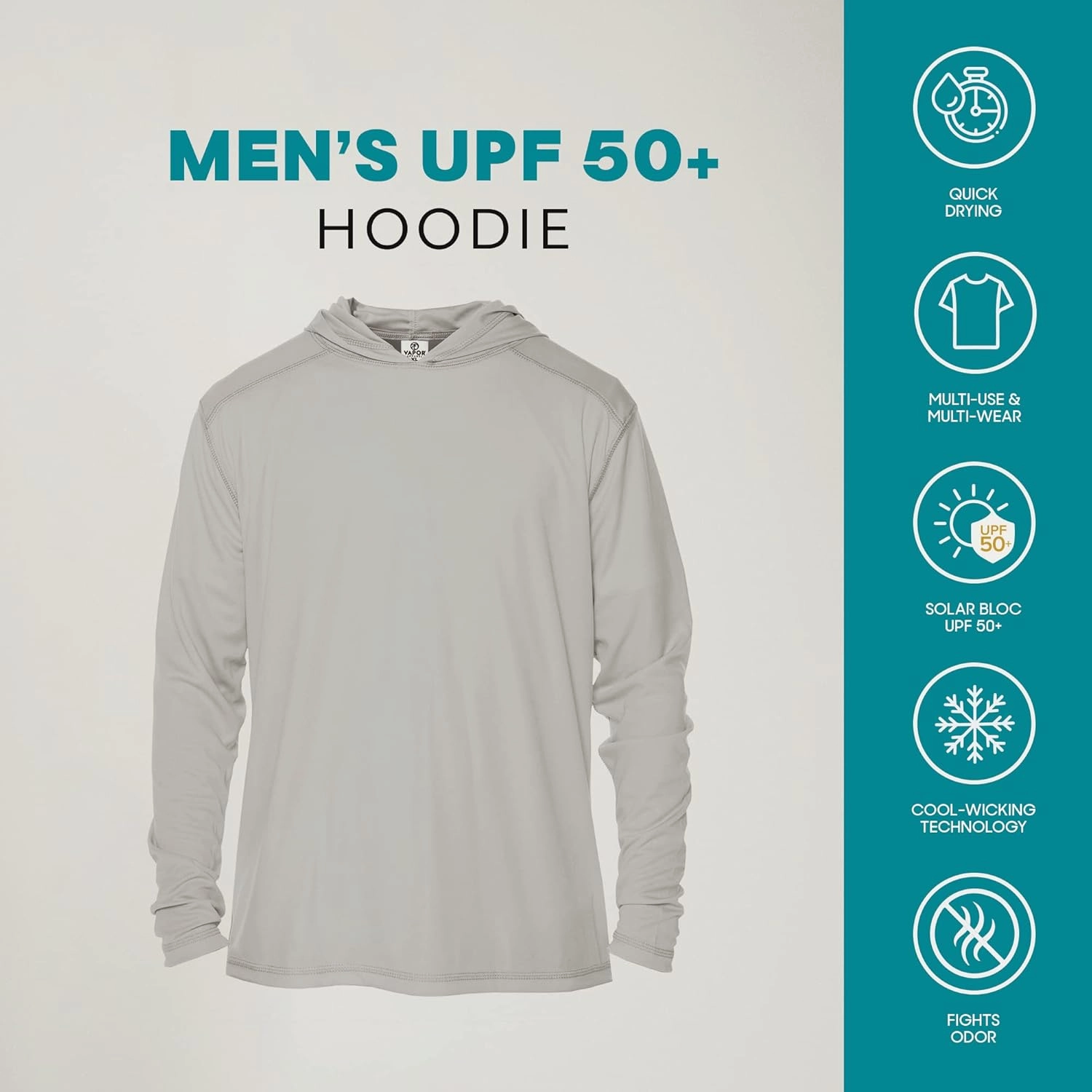 Vapor Apparel Men’s UPF 50  UV Sun Protection Long Sleeve Performance Hoodie for Sports and Outdoor Lifestyle