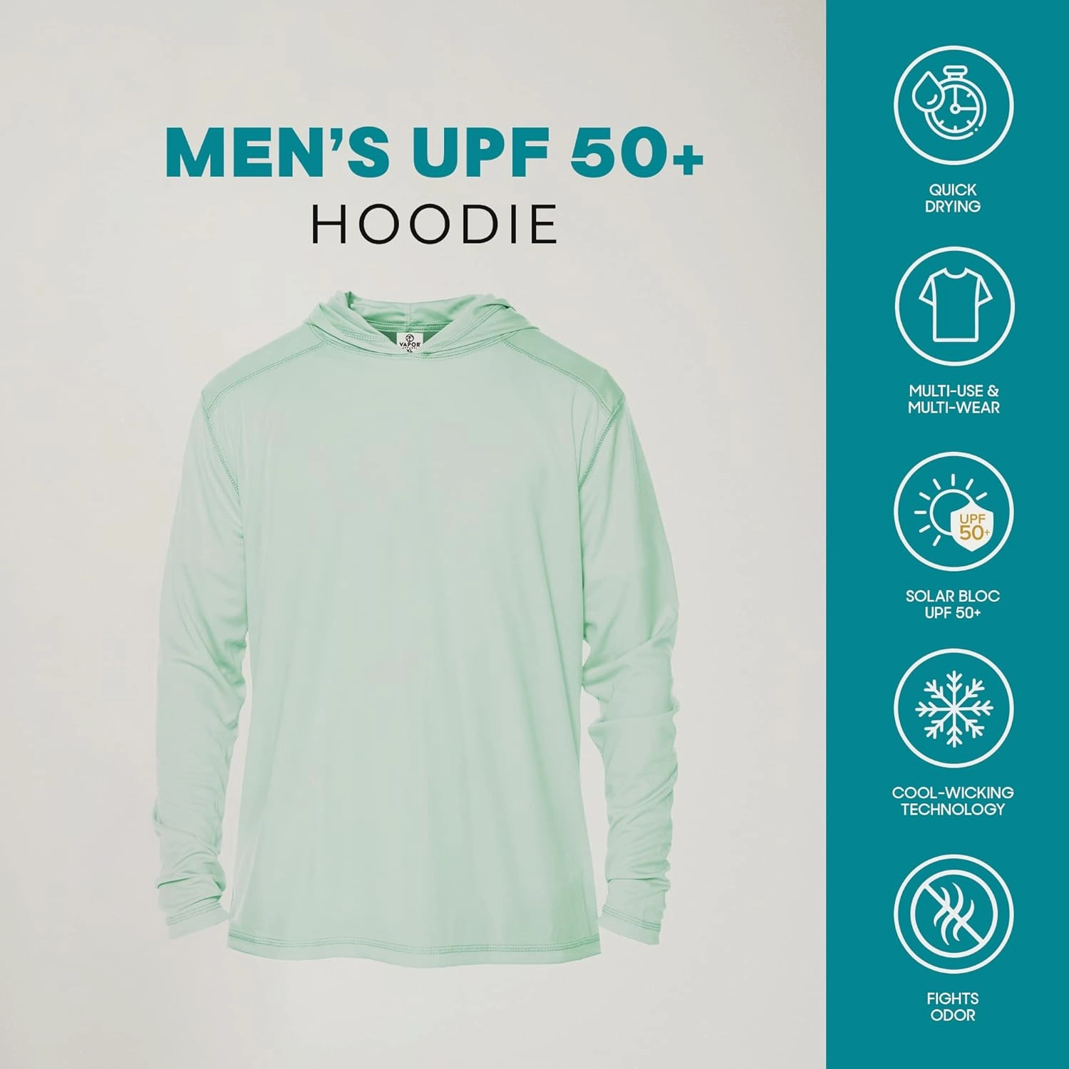 Vapor Apparel Men’s UPF 50  UV Sun Protection Long Sleeve Performance Hoodie for Sports and Outdoor Lifestyle