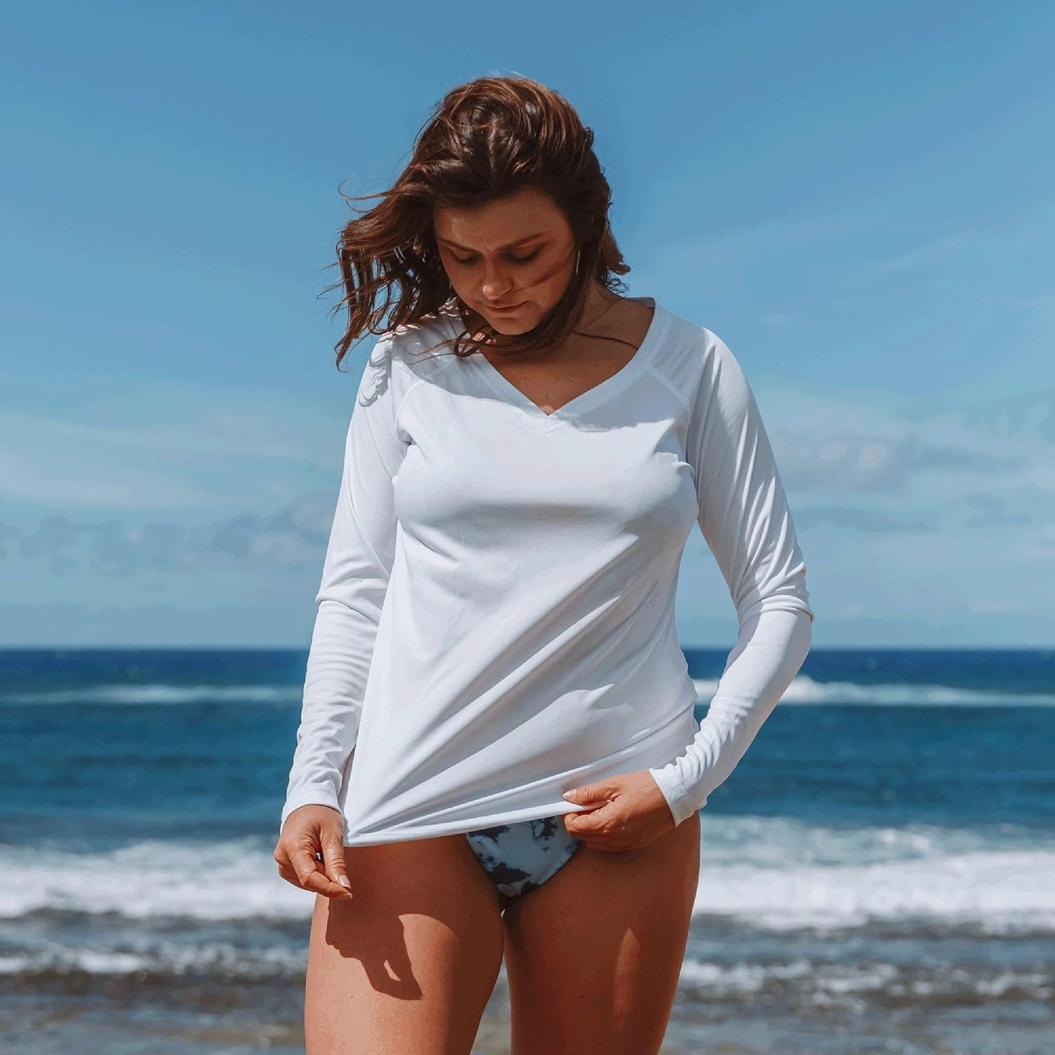 Vapor Apparel Women's V-Neck UPF 50  Sun Protection Outdoor Performance Long Sleeve T-Shirt