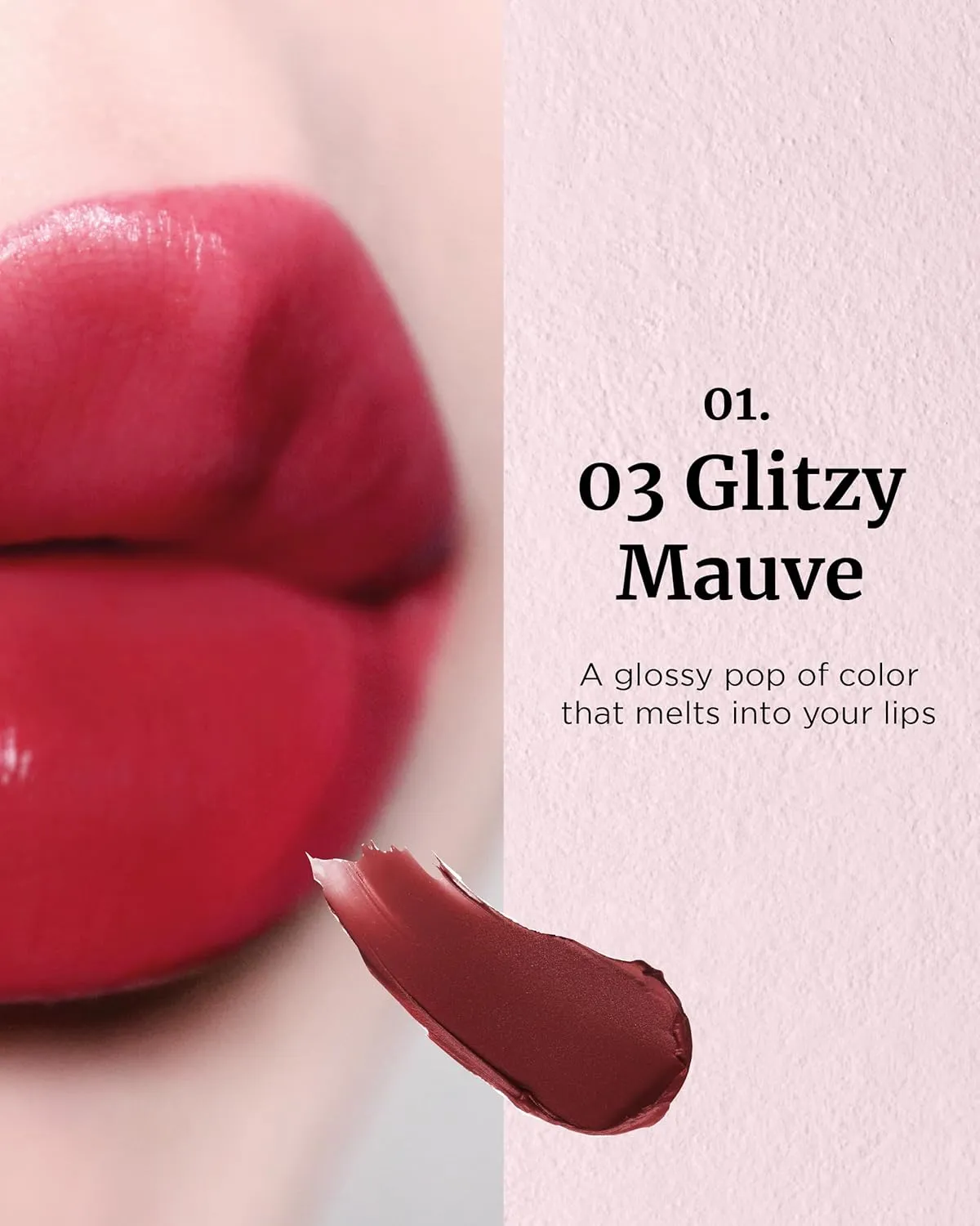 VDL Lip Stain Melted Shine Lipstick 03, Glitzy Mauve - Long-Lasting Glossy Color for Luscious Lips. High Shine Finish, Non-Sticky (0.09 oz) | Korean Makeup