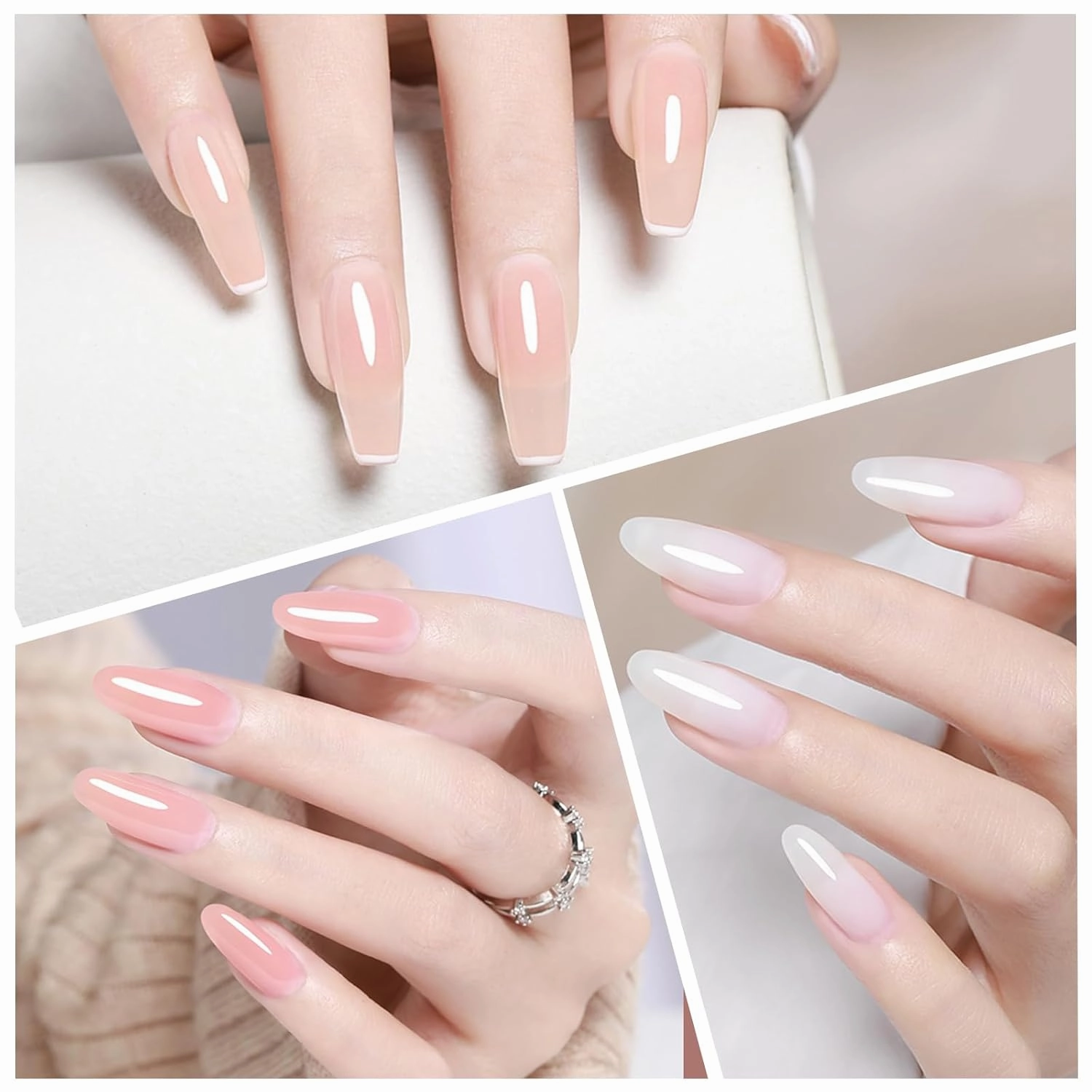 VENALISA Rubber Base Gel Nail Polish Set of 6 Colors Clear Sheer Nude Pink Rubber Base Coat Jelly Neutral Skin Tone Transparent Soak Off UV Gel Salon Nail Art DIY at Home Manicure
