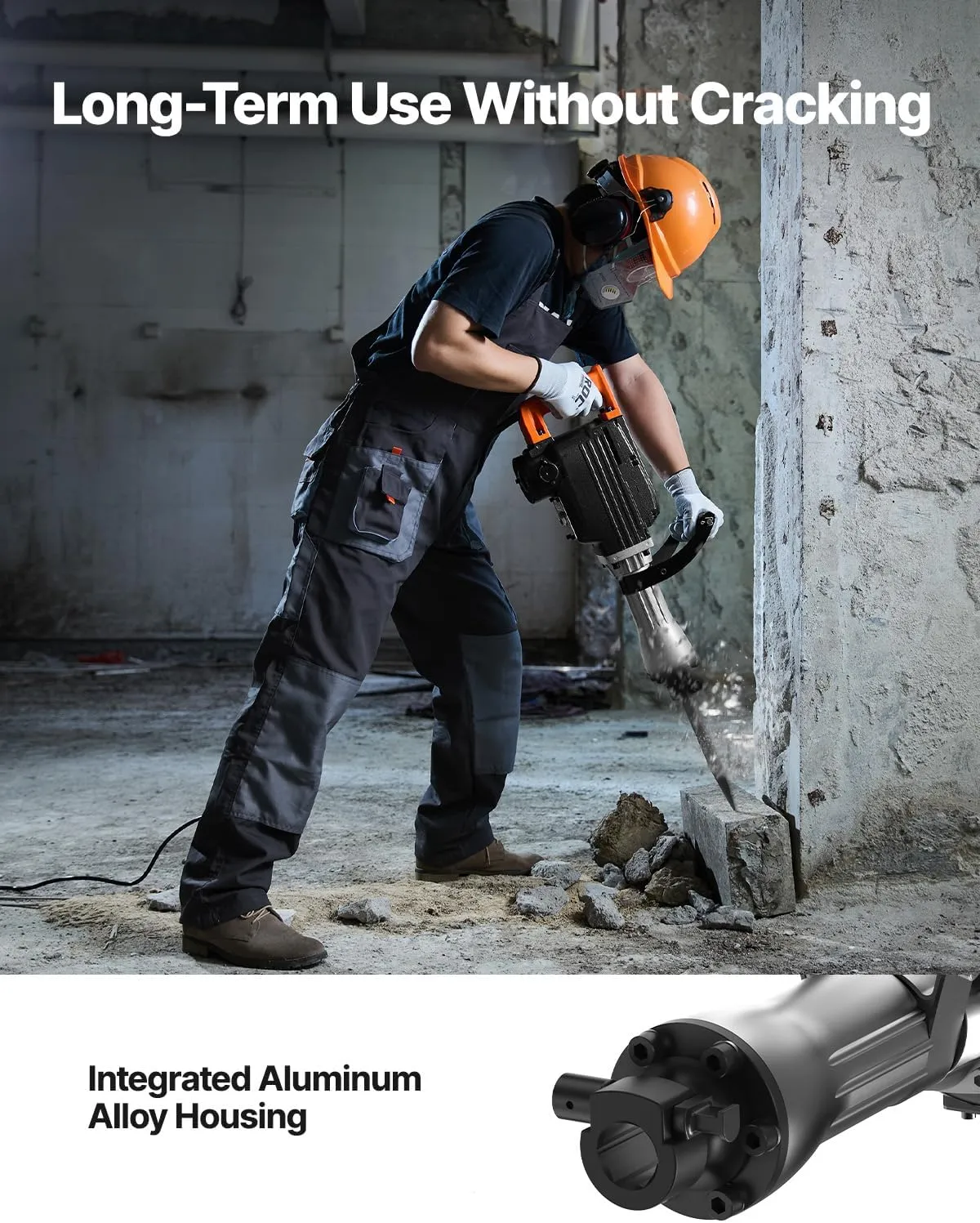 VEVOR Demolition Jack Hammer, MAX 2200W Electric Jackhammer Heavy Duty, 1350 BPM Concrete Breaker 2pcs Chisels Bit Chipping with Case, Black