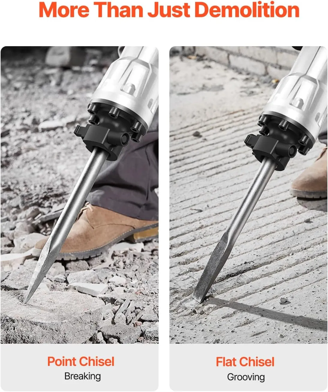 VEVOR Demolition Jack Hammer, MAX 3500W Jack Hammer Concrete Breaker 1900 BPM Heavy Duty Electric Jack Hammer, 2pcs Chisel w/Gloves & 360°C Swiveling Front Handle for Trenching and Breaking Holes