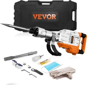 VEVOR Demolition Jack Hammer, MAX 3500W Jack Hammer Concrete Breaker 1900 BPM Heavy Duty Electric Jack Hammer, 2pcs Chisel w/Gloves & 360°C Swiveling Front Handle for Trenching and Breaking Holes