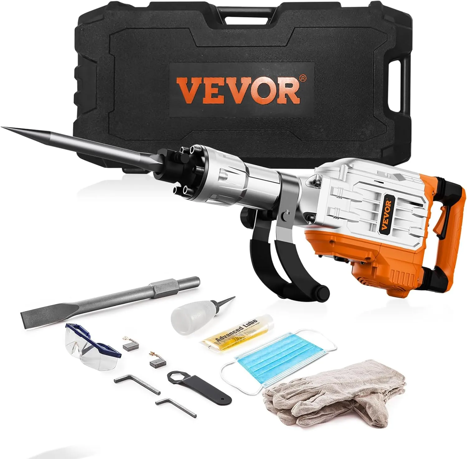 VEVOR Demolition Jack Hammer, MAX 3500W Jack Hammer Concrete Breaker 1900 BPM Heavy Duty Electric Jack Hammer, 2pcs Chisel w/Gloves & 360°C Swiveling Front Handle for Trenching and Breaking Holes