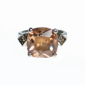 Vintage Peach Topaz and Marcasite Ring, Cushion Cut Center Center Stone Set in Sterling Silver
