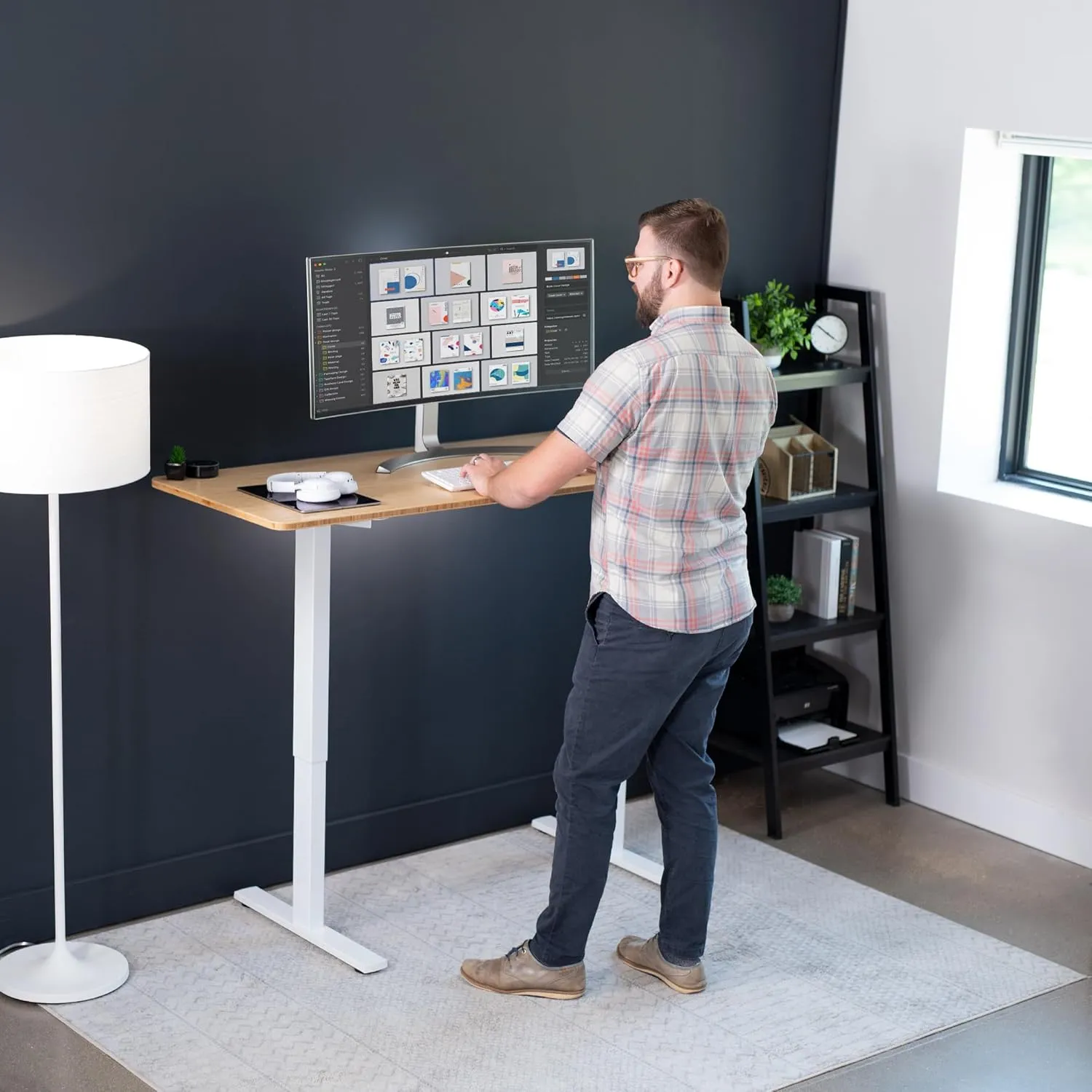VIVO Electric 60 x 24 in Real Bamboo Standing Desk, Memory Height Adjustment, 1B Series, One-Piece Top, White Frame, DESK-KIT-1W6O