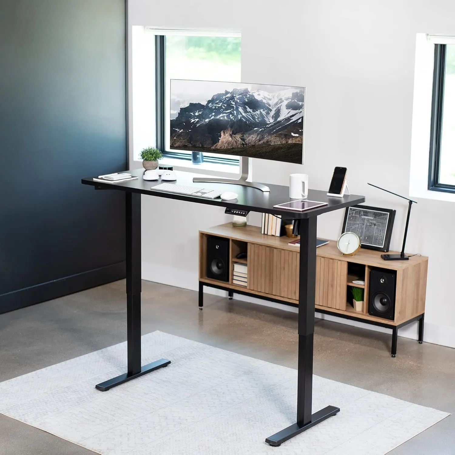 VIVO Electric 60 x 24 in Standing Desk, Memory Height Adjustment, 1B Series, One-Piece Black Top, Black Frame, DESK-KIT-1B6B