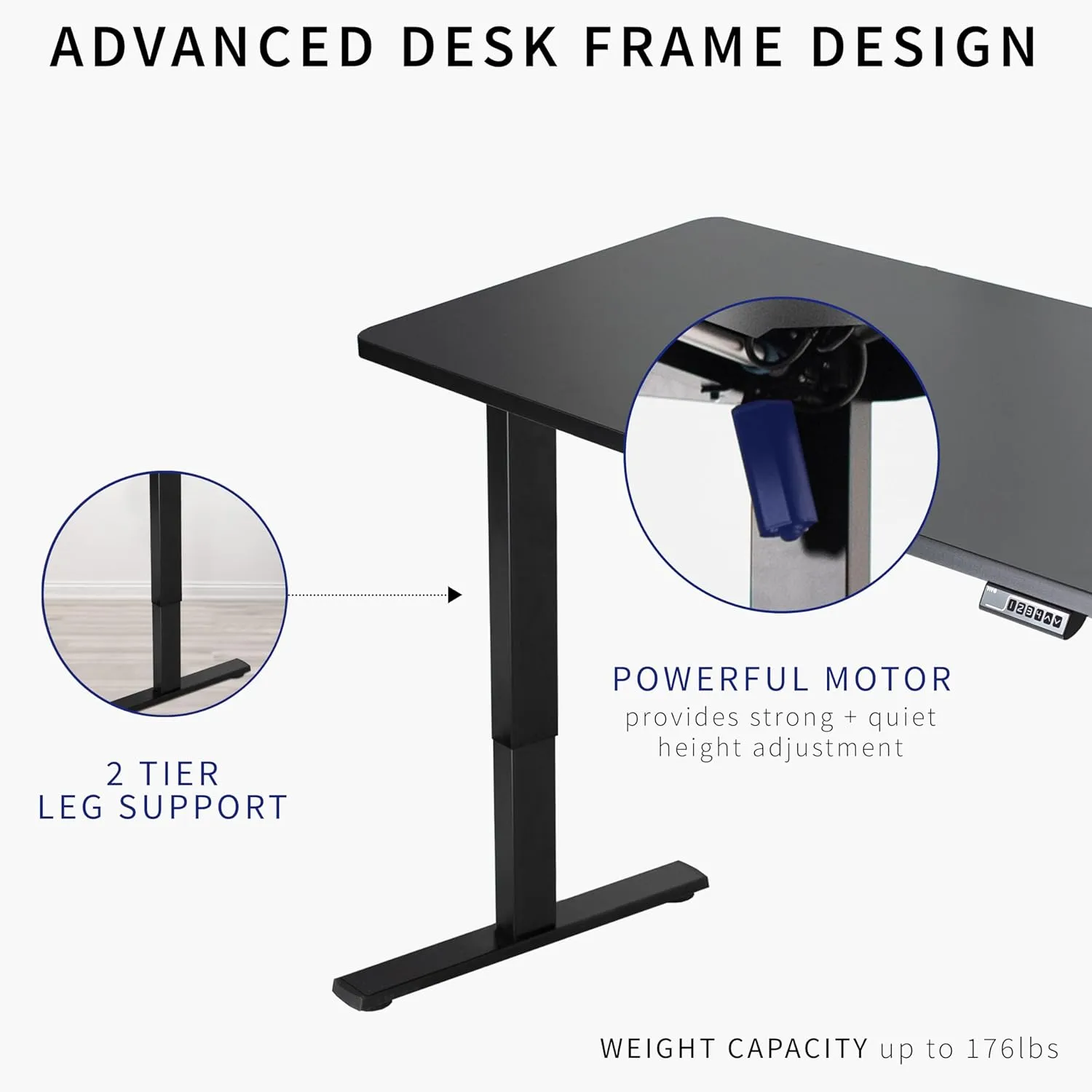 VIVO Electric 60 x 24 in Standing Desk, Memory Height Adjustment, 1B Series, One-Piece Black Top, White Frame, DESK-KIT-1W6B