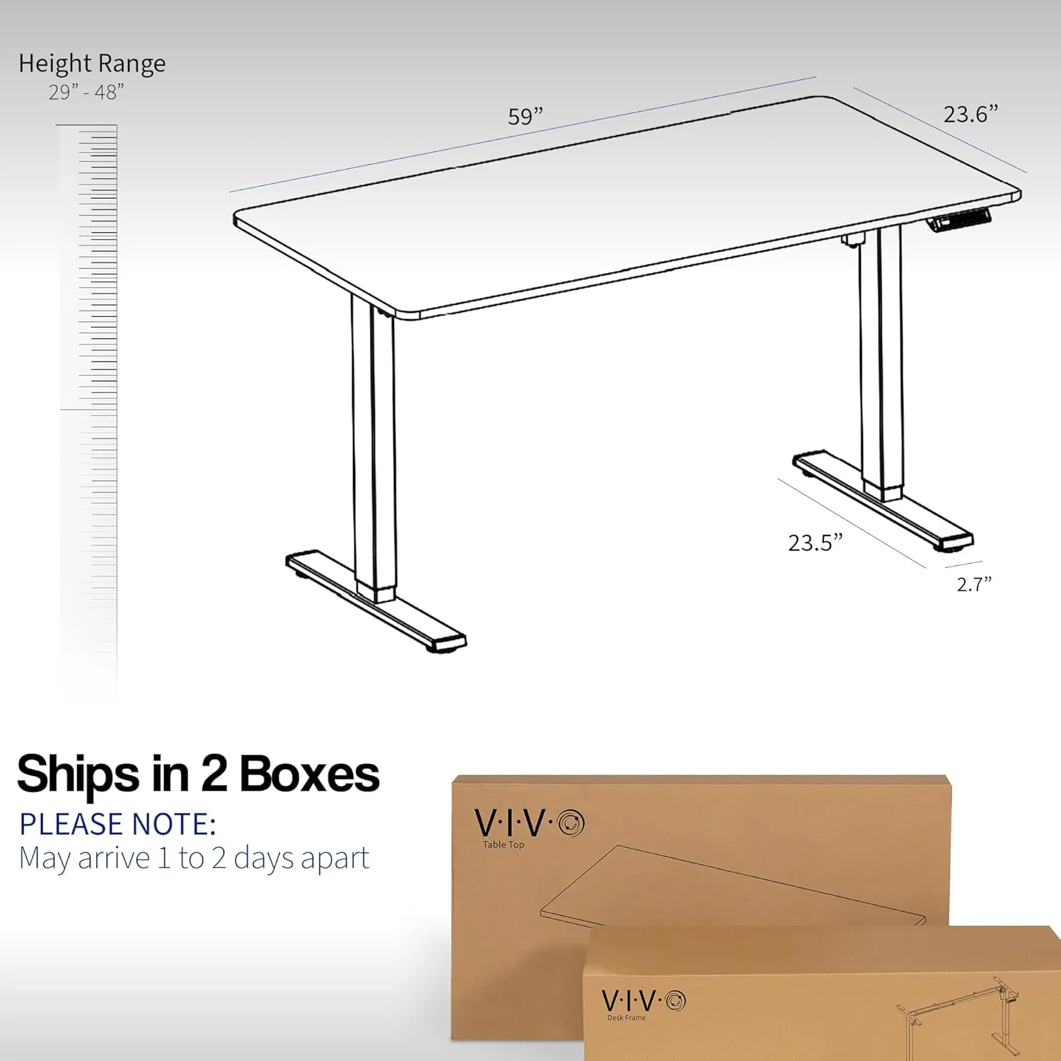 VIVO Electric 60 x 24 in Standing Desk, Memory Height Adjustment, 1B Series, One-Piece Black Top, White Frame, DESK-KIT-1W6B