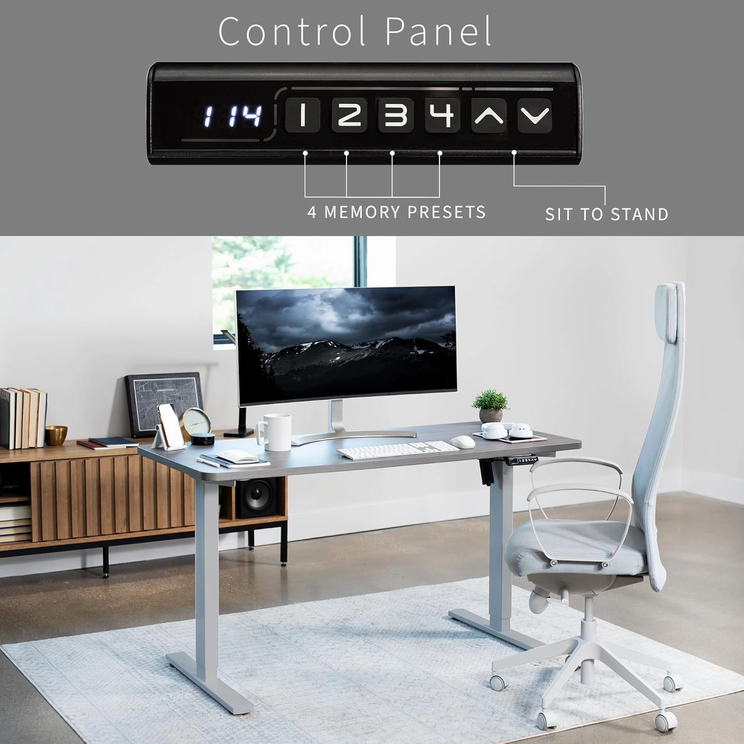 VIVO Electric 60 x 24 in Standing Desk, Memory Height Adjustment, 1B Series, One-Piece Dark Gray Top, Gray Frame, DESK-KIT-1G6G
