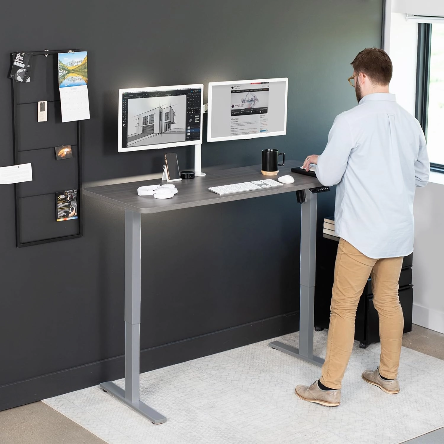 VIVO Electric 60 x 24 in Standing Desk, Memory Height Adjustment, 1B Series, One-Piece Dark Gray Top, Gray Frame, DESK-KIT-1G6G