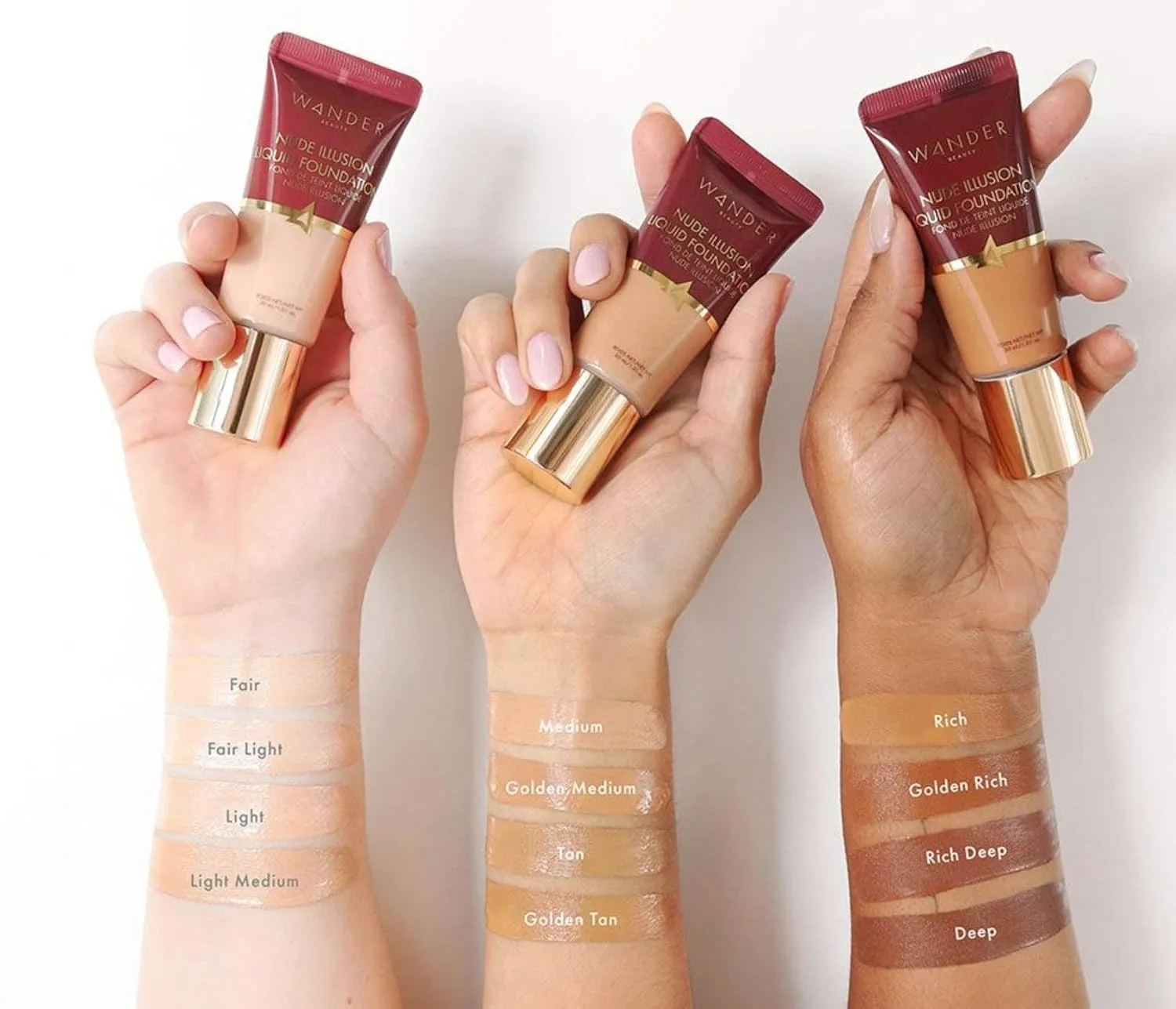 Wander Beauty Nude Illusion Liquid Foundation - Medium to Full Coverage Foundation with Niacinamide & Lotus Extract - Natural Skin Finish - Blurs, Conceals & Contours - Travel-Friendly Tube