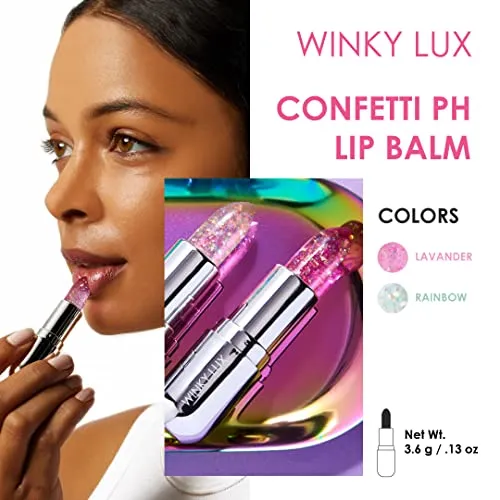 Winky Lux Glitter Confetti Balm, pH Lip Balm, pH Color Changing Lipstick and Tinted, Vegan & Cruelty Free Lip Balm, Hydrate & Plump, Sheer Pink Lipstick, Rainbow Confetti