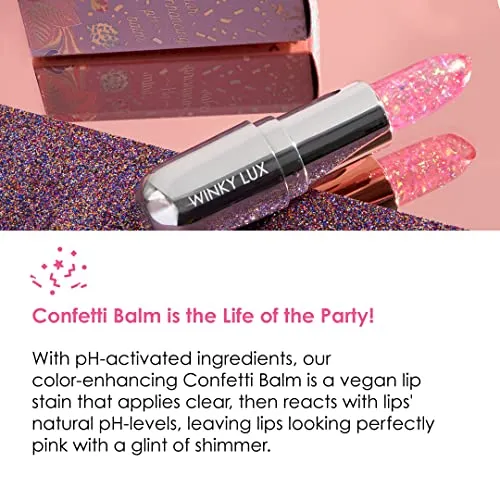 Winky Lux Glitter Confetti Balm, pH Lip Balm, pH Color Changing Lipstick and Tinted, Vegan & Cruelty Free Lip Balm, Hydrate & Plump, Sheer Pink Lipstick, Rainbow Confetti