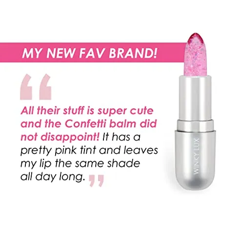 Winky Lux Glitter Confetti Balm, pH Lip Balm, pH Color Changing Lipstick and Tinted, Vegan & Cruelty Free Lip Balm, Hydrate & Plump, Sheer Pink Lipstick, Rainbow Confetti