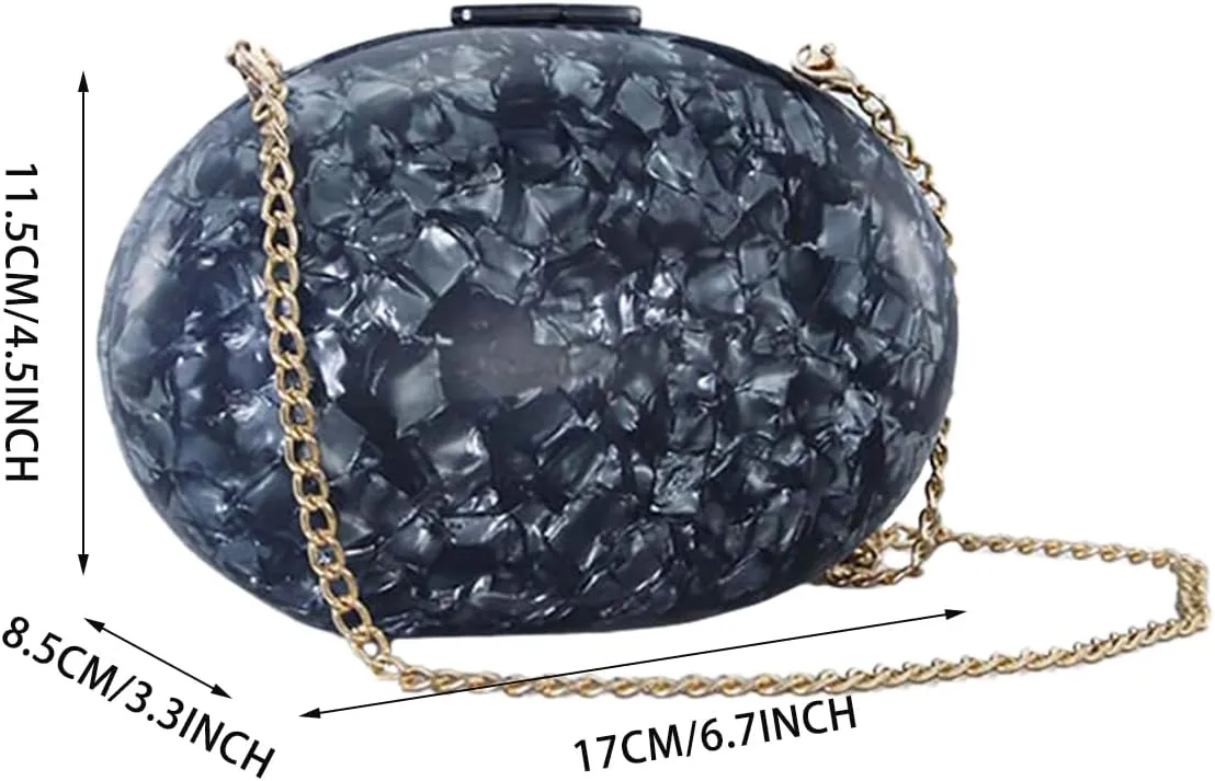 Women Acrylic Evening Clutch Bag Glitter Marble Purse Chain Shoulder Crossbody Bag for Party Prom Cocktail Wedding