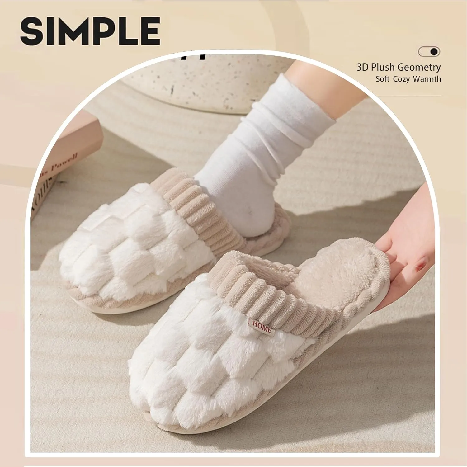 Women's Cotton Slippers with Waffle Weave Soft Thick Bottom Warm Indoor Plush House Footwear Kawaii Non-slip Home Floor Shoes