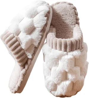 Women's Cotton Slippers with Waffle Weave Soft Thick Bottom Warm Indoor Plush House Footwear Kawaii Non-slip Home Floor Shoes