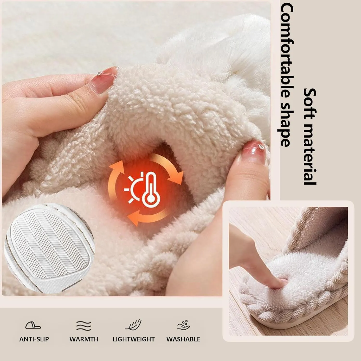 Women's Cotton Slippers with Waffle Weave Soft Thick Bottom Warm Indoor Plush House Footwear Kawaii Non-slip Home Floor Shoes