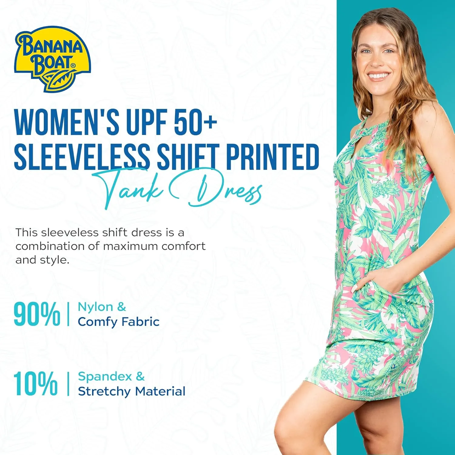 Women's UPF 50  Sleeveless Jewel Neck Shift Dress (Sun Protective Clothing for Women) Approved by Melanoma Foundation
