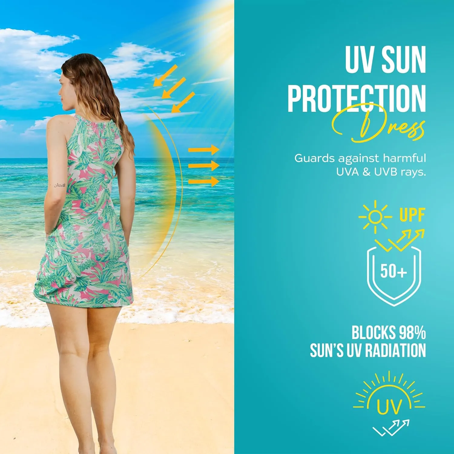 Women's UPF 50  Sleeveless Jewel Neck Shift Dress (Sun Protective Clothing for Women) Approved by Melanoma Foundation