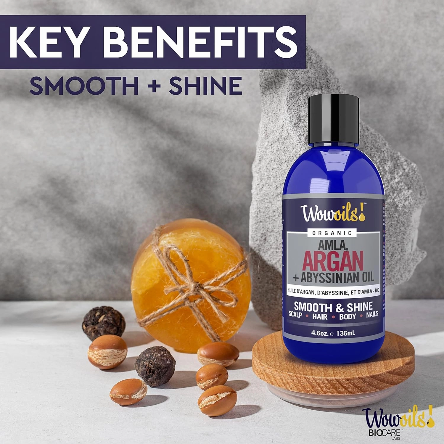 WowOils! Pure Amla, Argan, Abyssinian Hair Oil for Enhanced Growth, Hair Thickening, Comprehensive Care for Split Ends, Dry and Damaged Hair - Ultimate Frizz Control & Scalp Nourishment, 4.6 Oz