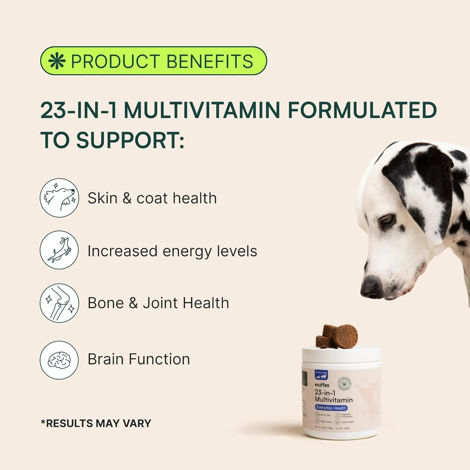 Wuffes 23-in-1 Dog Multivitamin Supplement for Hip & Joint, Skin & Coat and Immune System Support with Omega 3, Iron, Zinc, Vitamin C - Minerals & Vitamins for Senior Dogs and Puppies - 30 Soft Chews