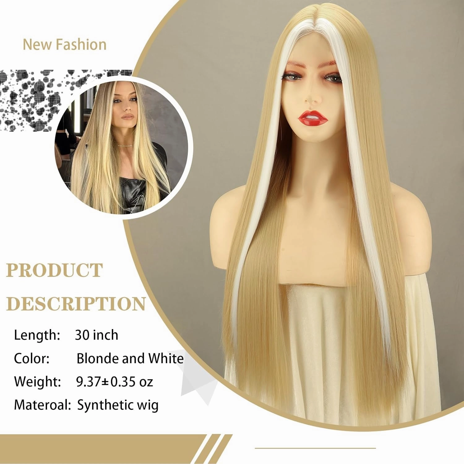 Xinran Long Blonde Wigs For Women Light Blonde and White with Highlights Lace Wig Middle Part Hairline Synthetic Full Wig Natural Looking Daily Use 30 Inch