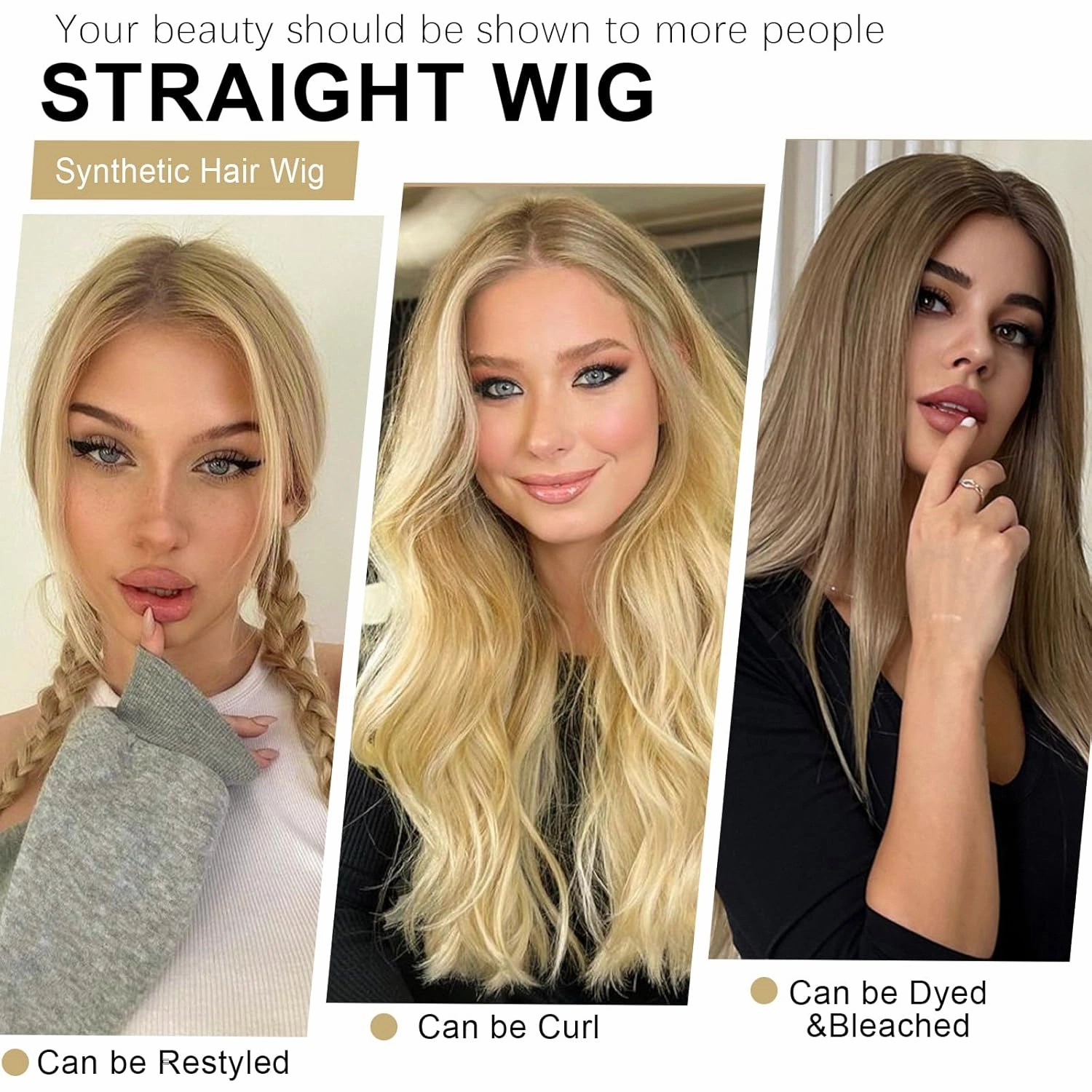 Xinran Long Blonde Wigs For Women Light Blonde and White with Highlights Lace Wig Middle Part Hairline Synthetic Full Wig Natural Looking Daily Use 30 Inch