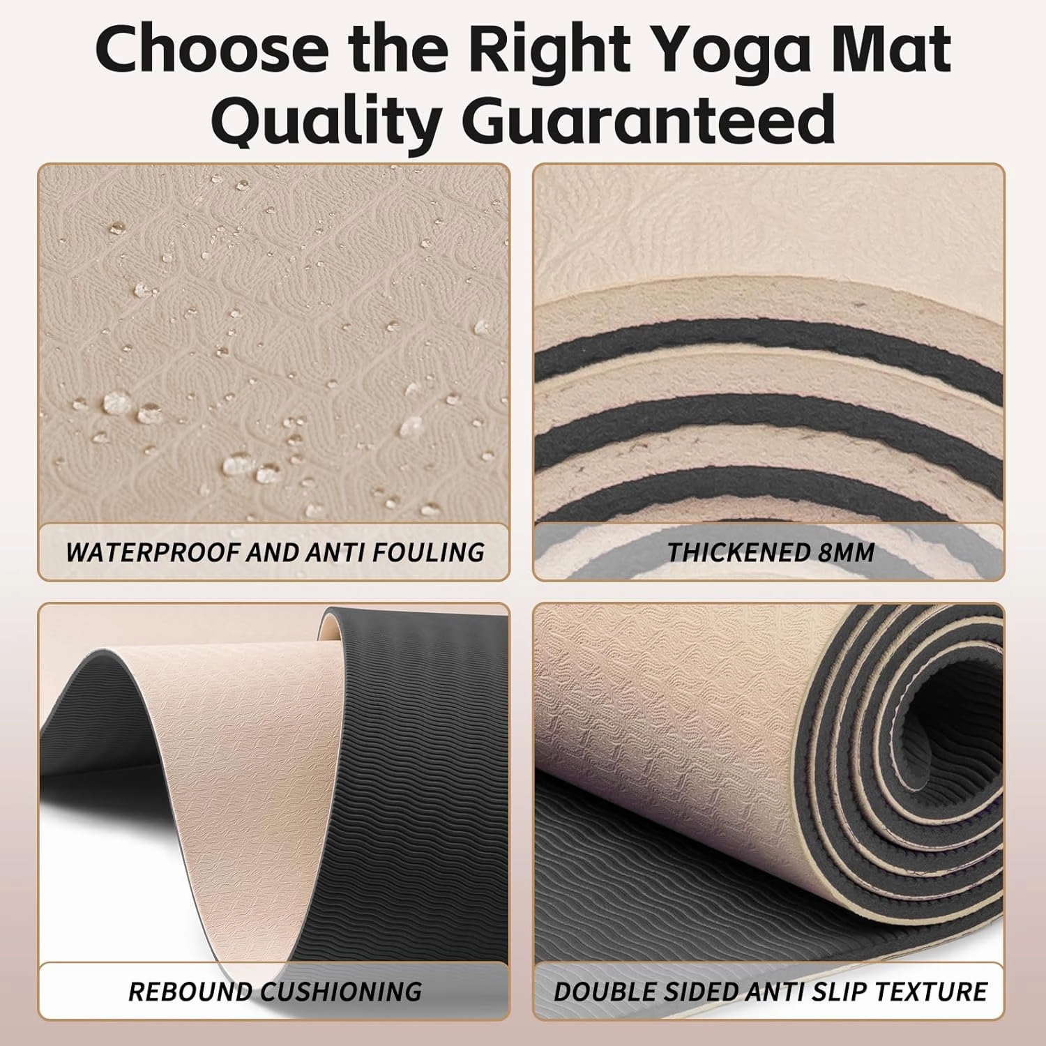 Yoga Mat 8mm Super Thick TPE Fitness Exercise Mat, Non-Slip, Odorless and Tear Resistant, Unisex, With Strap, Suitable for Yoga, Pilates, Meditation, Home Floor Exercise