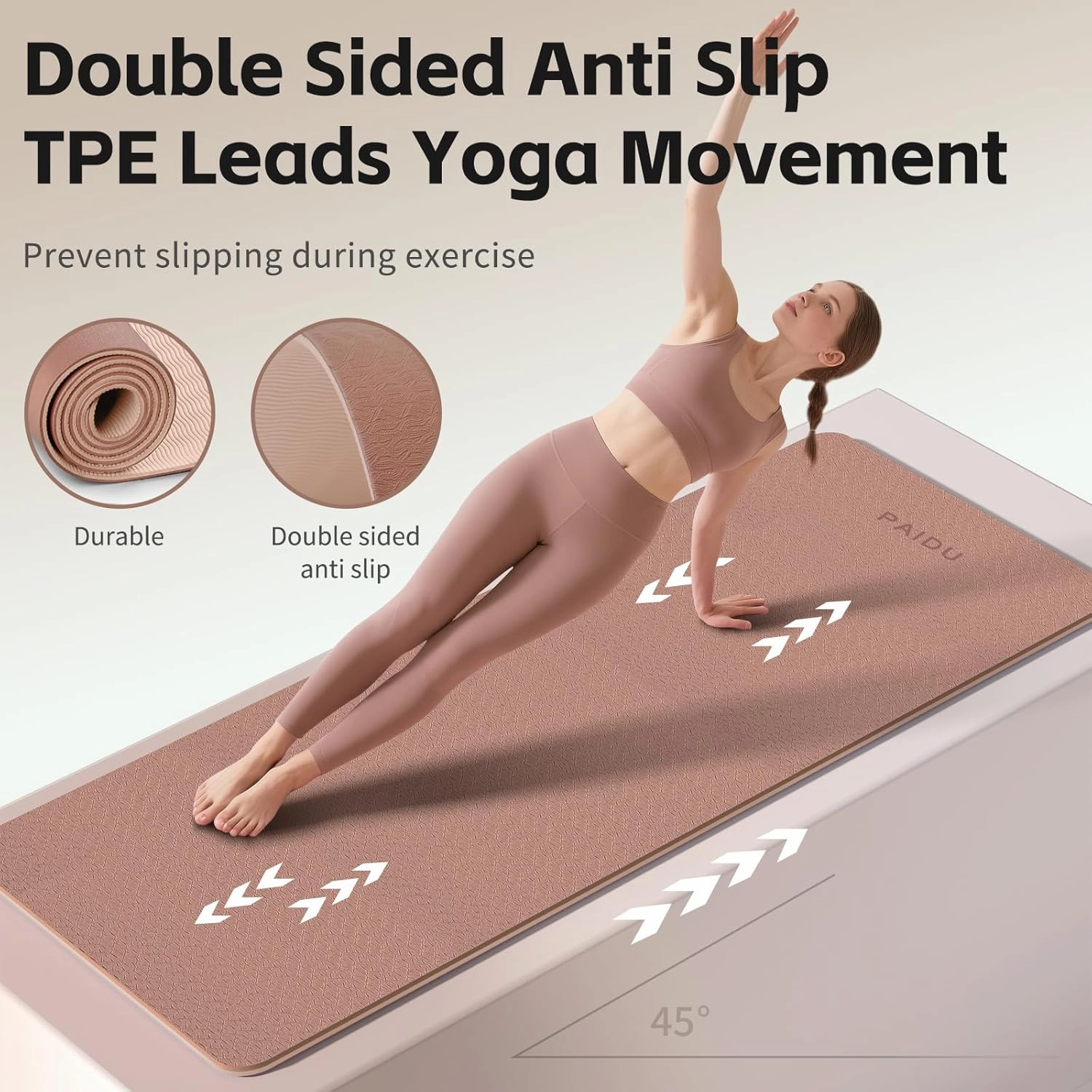 Yoga Mat 8mm Super Thick TPE Fitness Exercise Mat, Non-Slip, Odorless and Tear Resistant, Unisex, With Strap, Suitable for Yoga, Pilates, Meditation, Home Floor Exercise