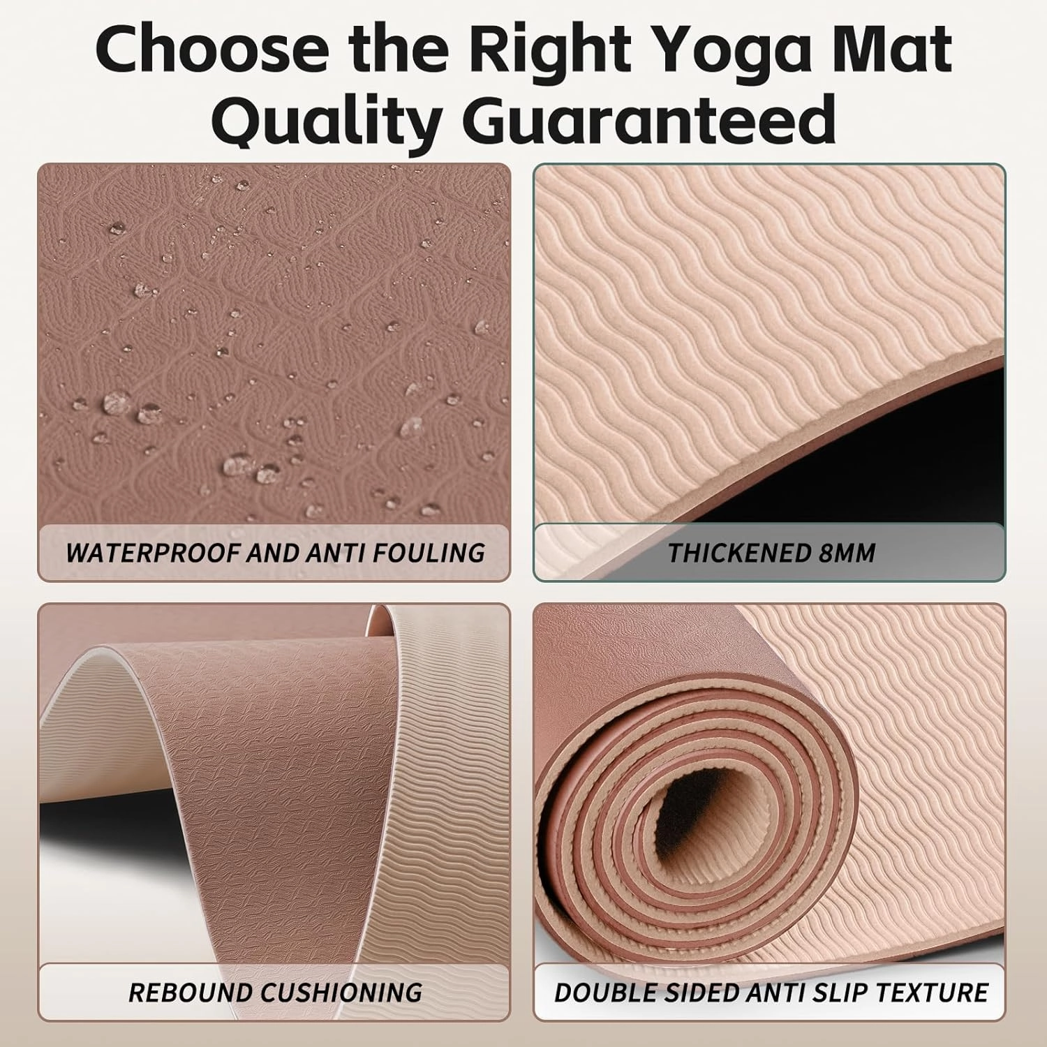 Yoga Mat 8mm Super Thick TPE Fitness Exercise Mat, Non-Slip, Odorless and Tear Resistant, Unisex, With Strap, Suitable for Yoga, Pilates, Meditation, Home Floor Exercise