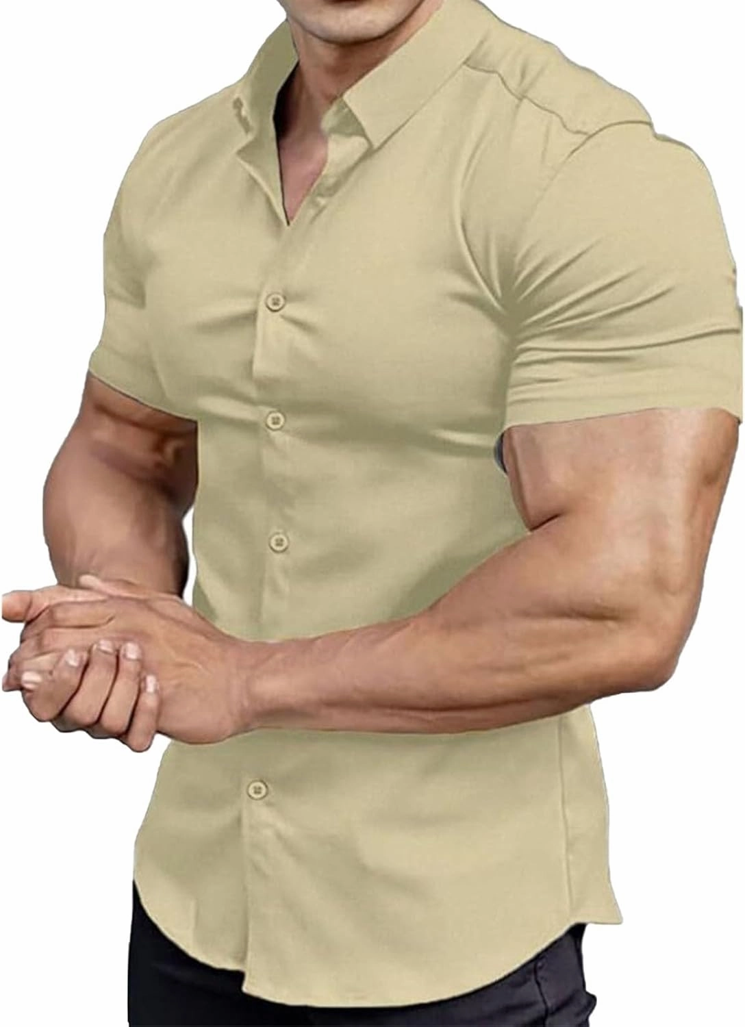 Zealburst Shirts for Men, Stretch Non-Iron Anti-Wrinkle Shirt, Sports Thin Short-Sleeved Top, Solid Volor Breathable